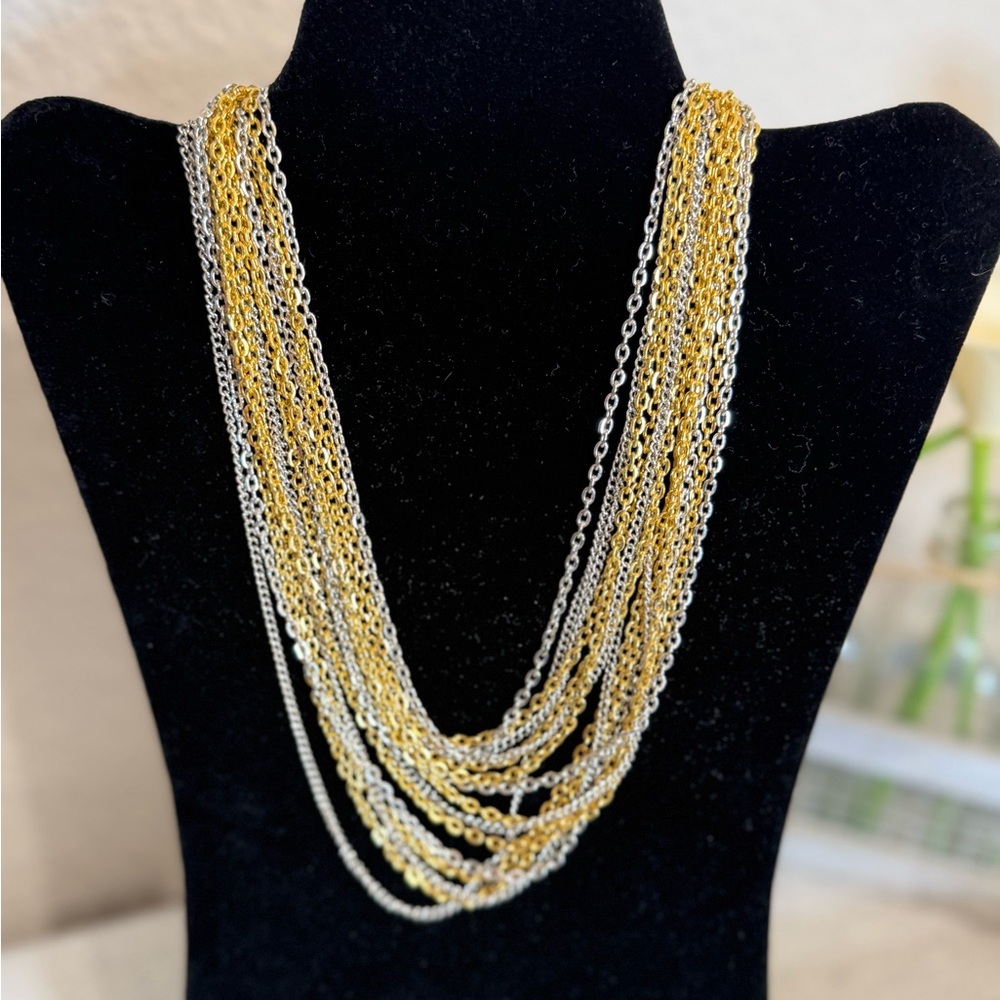 Vintage Trifari Two-Tone Multi-Strand Necklace,‎ Mixed Metal Gold/Silver 1970s